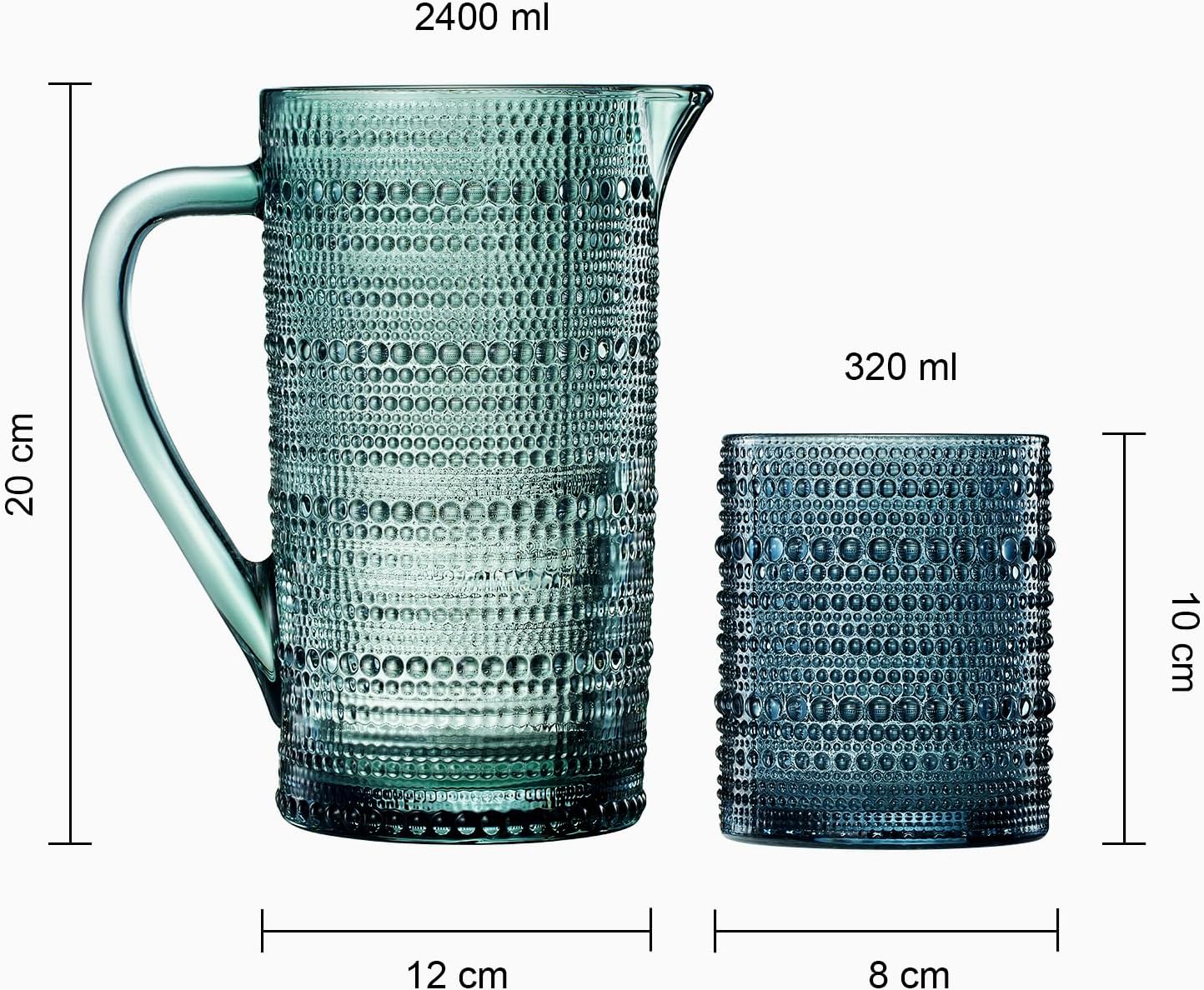 Hobnail Beaded Pitcher & Tumbler Glasses Set | Set of 6-4