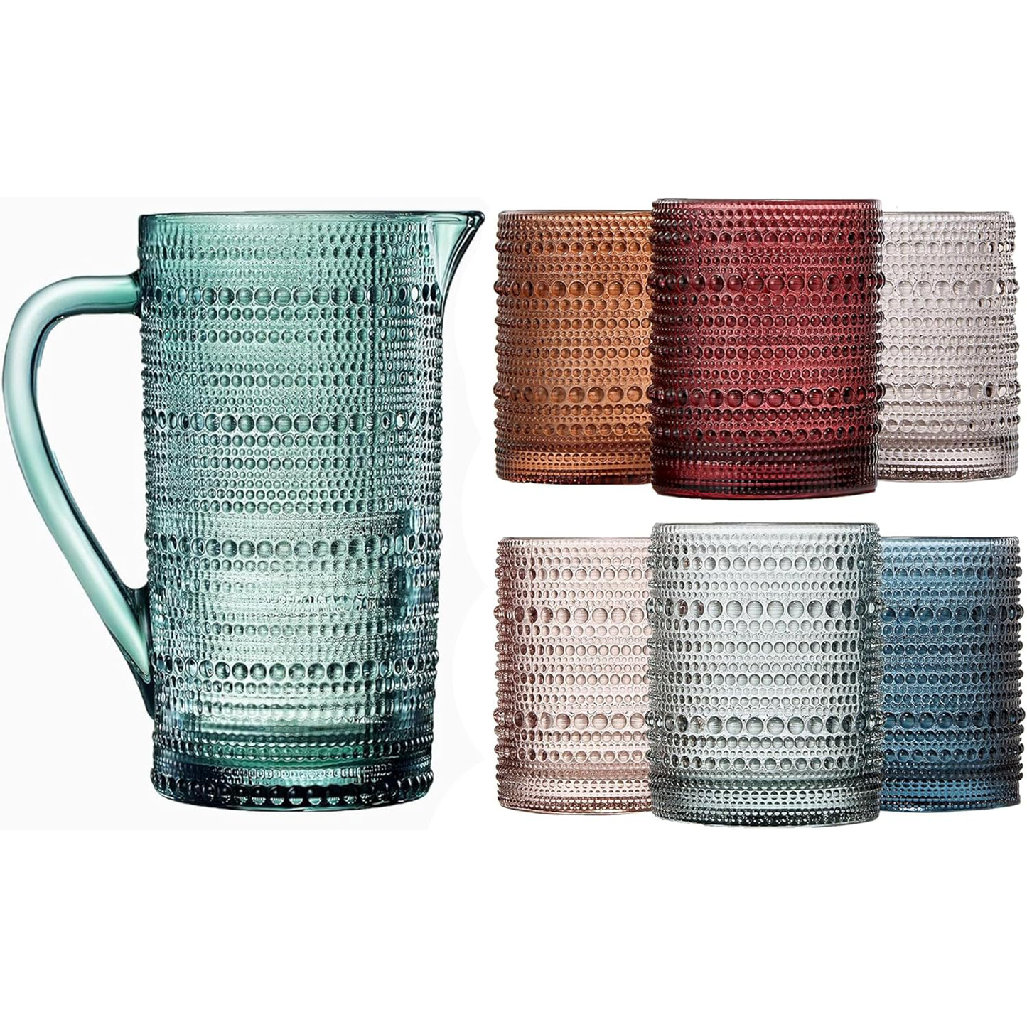 Hobnail Beaded Pitcher & Tumbler Glasses Set | Set of 6-0